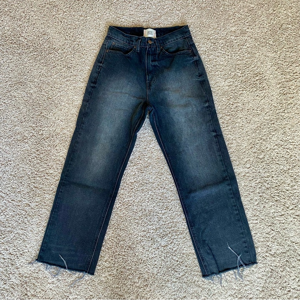 BDG Minimal Chic 100% Cotton Casual Cowboy High Waist Raw Hem Straight Leg Jeans